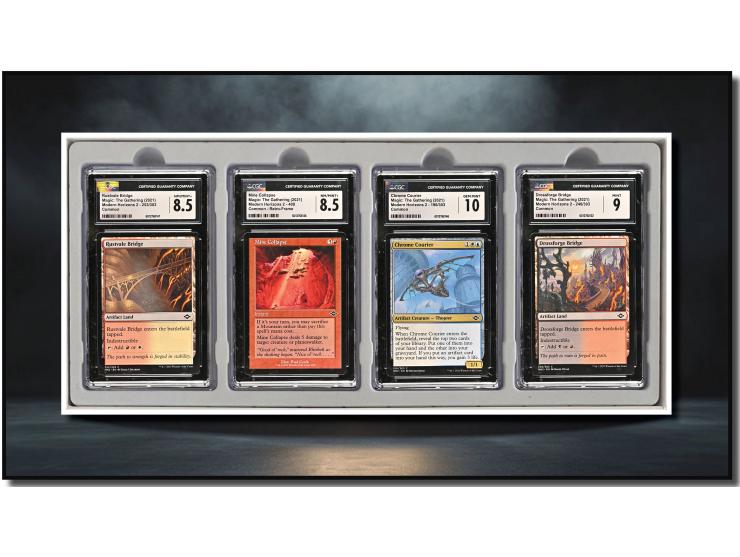 This curated set of four cards is a magnificent visual feast, paying homage to the mechanical prowess and strategic depth of 